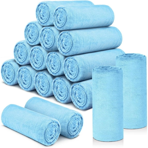 18 Pieces Fleece Blankets Bulk for Wedding 50 x 60 Inch Soft Lightweight Flannel Throw Blankets Bulk for Wedding Guests Home Outdoor Couch Sofa Bed Gifts (Light Blue)