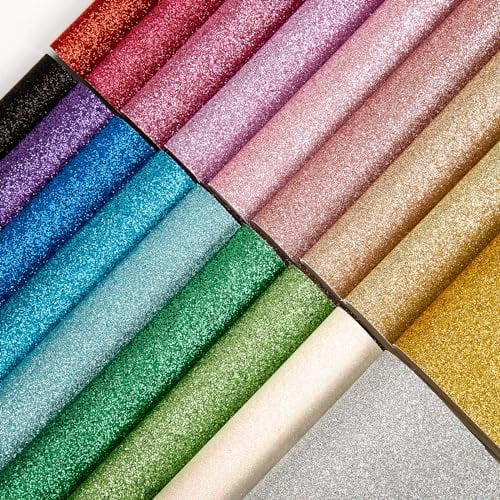 18 Pieces Glitter Faux Leather Sheets, 8×12 inches Shiny PU Soft Leather Fabric Colourful Sheets Suitable for Making Bows, Leather Earrings, Hair Accessories DIY Crafts Projects