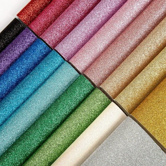 18 Pieces Glitter Faux Leather Sheets, 8×12 inches Shiny PU Soft Leather Fabric Colourful Sheets Suitable for Making Bows, Leather Earrings, Hair Accessories DIY Crafts Projects