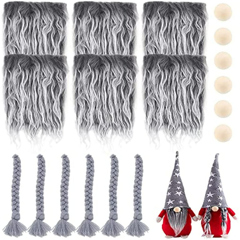 18 Pieces Gnome Beard Unfinished Wooden Balls Braids Dwarf Beard Kit Faux Fur Beard Hair Handmade Gnome for DIY Sewing Craft Patches Dolls Gnome Nose