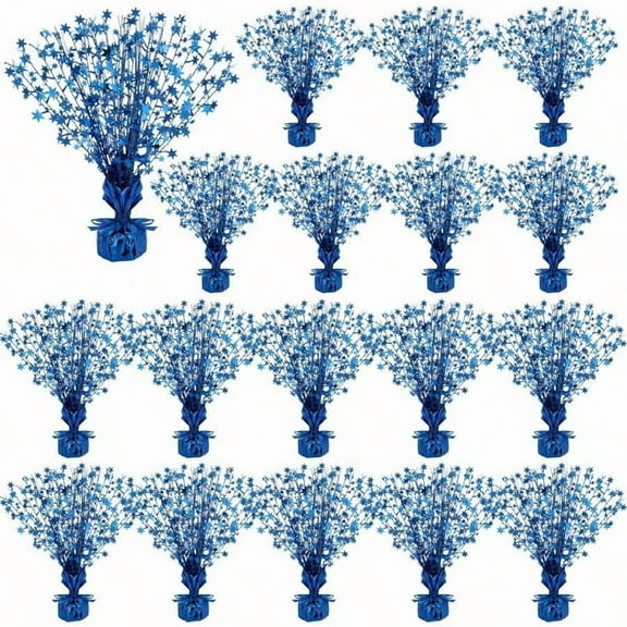 18 Pieces Metallic Foil Spray Centerpiece Party Star Table Decoration Burst Metallic Table Centerpieces For Birthday Party Season Holiday Blue