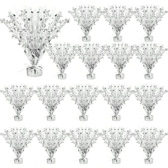 18 Pieces Metallic Foil Spray Centerpiece Party Star Table Decoration Burst Metallic Table Centerpieces For Birthday Party Season Holiday Silver