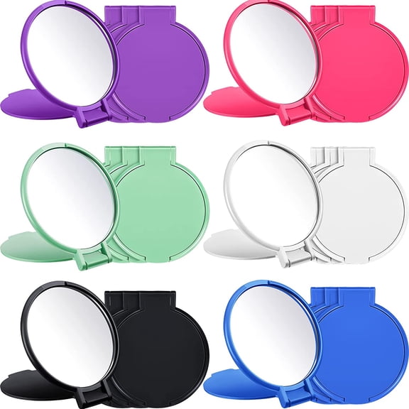 18 Pieces Mini Folding Mirror Round Compact Mirror Portable Pocket Mirror Makeup Small Mirror Vintage Portable Travel Makeup Mirror for Women Girls (Pink,Purple,Green,Blue,Black,White)