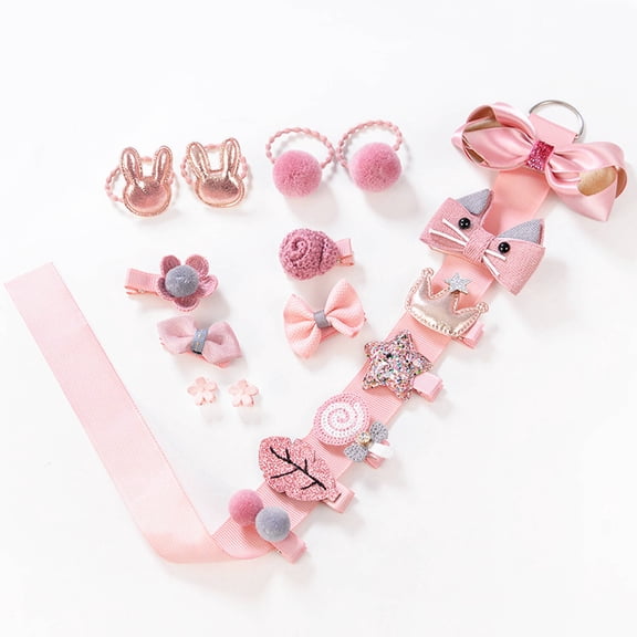 18 Pieces Pack Baby Girl's Hair Clips Cute Hair Bows Baby Elastic Hair Ties Hair Accessories Ponytail Holder Hairpins Set for Baby Girls Teens Toddlers, Assorted Styles (Pink)