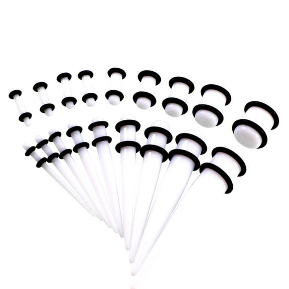 18 Pieces Punk Ear Plug Tapers Stretching Expander Stretchers Gauges 14g-00g - White, 14g-00g
