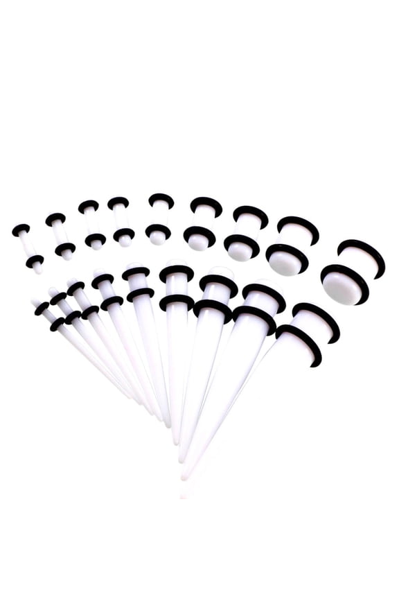18 Pieces Punk Ear Plug Tapers Stretching Expander Stretchers Gauges 14g-00g - White, 14g-00g