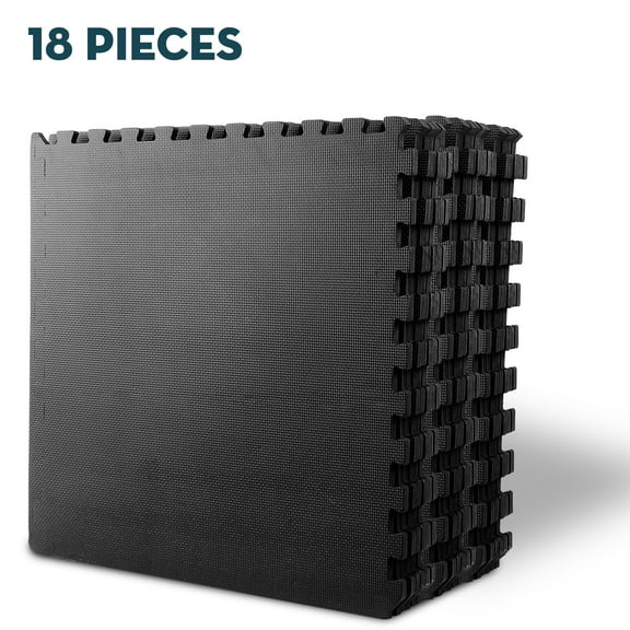 18 Pieces Puzzle Exercise Floor Mats Workout Gym Equipment Mat Black 24''24''