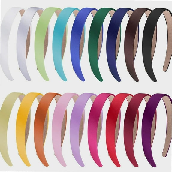 18 Pieces Satin Headbands 0.79 Inch Wide Non-slip Headband Plain Satin Headband Colorful Hard Headbands DIY Headbands for Women and Girls, 18 Colors