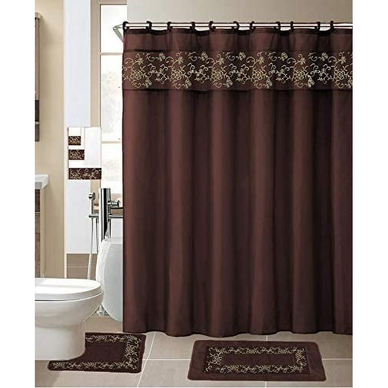 Bathroom Sets with Shower Curtain and Rugs  Bathroom shower curtain sets, Brown  shower curtain, Contemporary bathroom decor