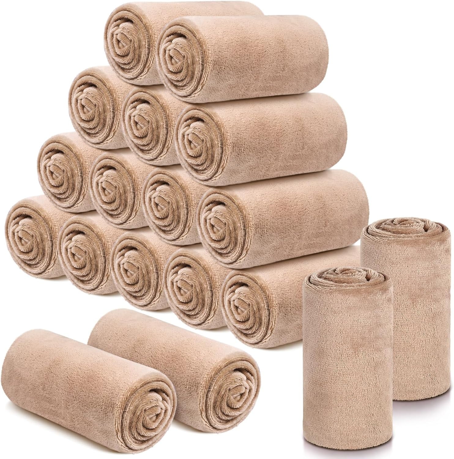 18 Pieces Soft Fleece Blankets Bulk 50 x 60 Inch Lightweight Flannel Blanket  Plush Throw Blankets for Wedding Sofa Home Outdoor Couch Bed Gifts(Camel) -  Walmart.com, image size:1484x1500