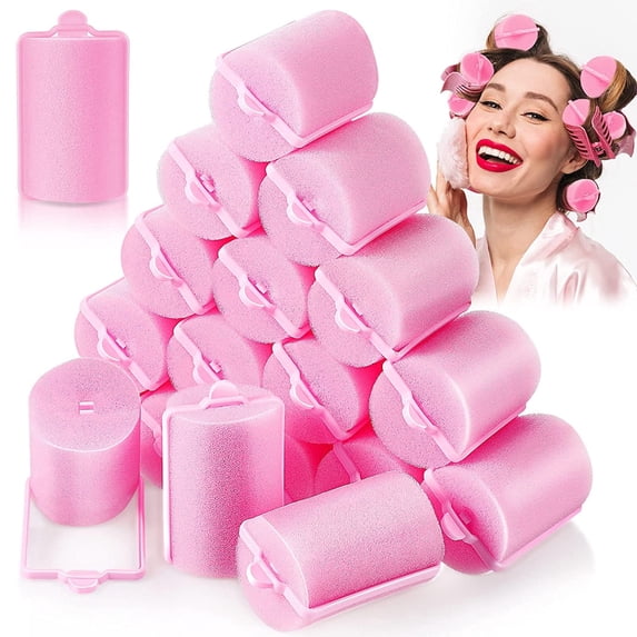18 Pieces Sponge Hair Rollers Large Soft Foam Hair Styling Curlers 40 mm Large Size Hairdressing Curlers for Women and Kids(Pink)