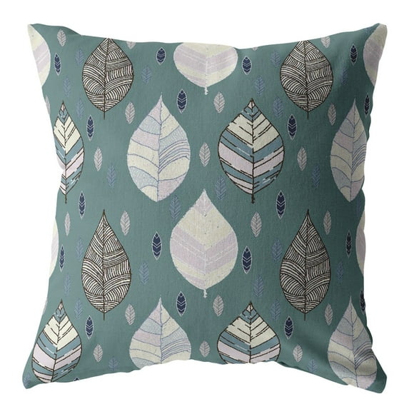 18†Pine Green Leaves Indoor Outdoor Throw Pillow