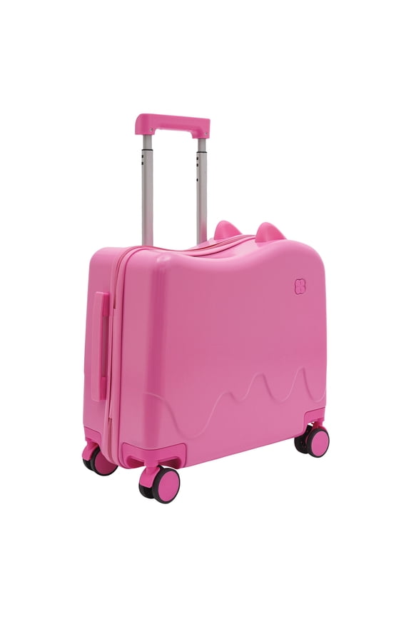 18" Pink Kids Ride-On Suitcase Rectangular Children's Luggage Case Rolling Luggage With Lock