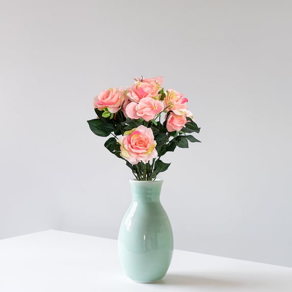 Allstate Rose Artificial Floral Bush Spray- 18" - Pink