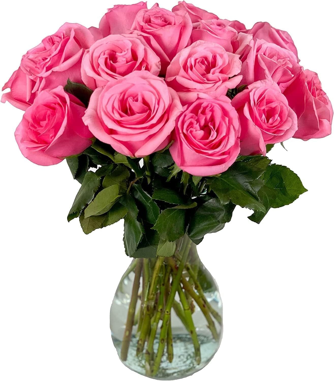 18 Fresh Cut Pink Roses with a Free Glass Vase | Arabella Bouquet