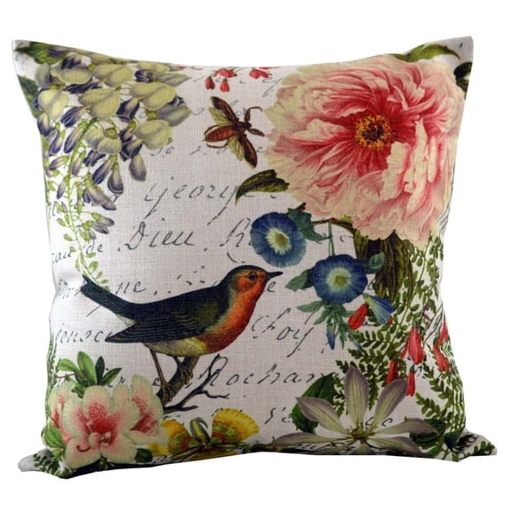 Golden Hill Studio 18" Pink Songbird and Blossoming Floral Accents Throw Pillow Cover
