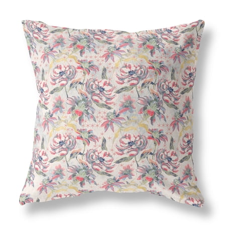 18â€ Pink Yellow Roses Indoor Outdoor Throw Pillow