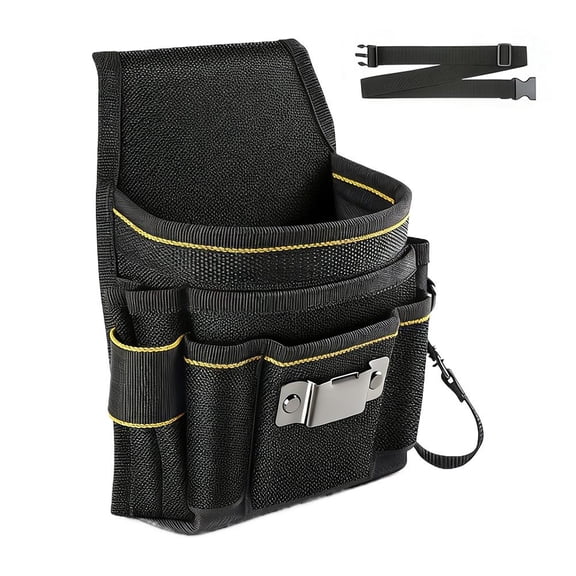 18-Pocket Tool Belt Pouch, 600D Oxford Electrician Tool Bag with Adjustable Waist Belt, Heavy Duty Multi-Functional Tools Organizer for Construction Carpenter Maintenance DIY Repair, Black
