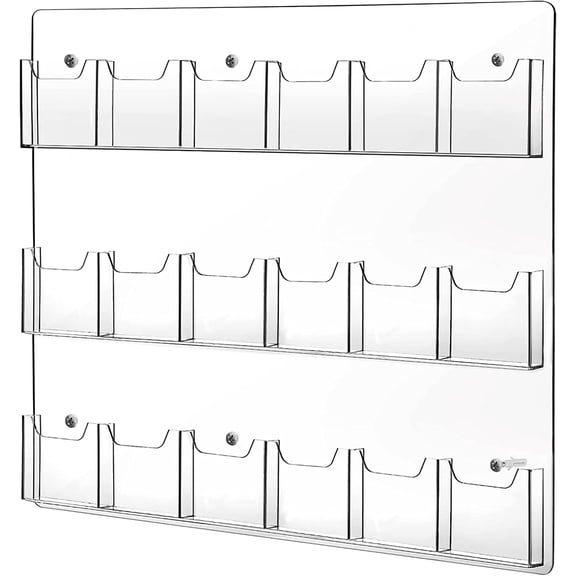 18 Pockets Acrylic Brochure Pamphlet Holder Brochure Display Stand Business Tri Fold Multi Slot Holder Rack Wall Mount Clear Pocket Space Saver for Flyer Literature Menu Advertise