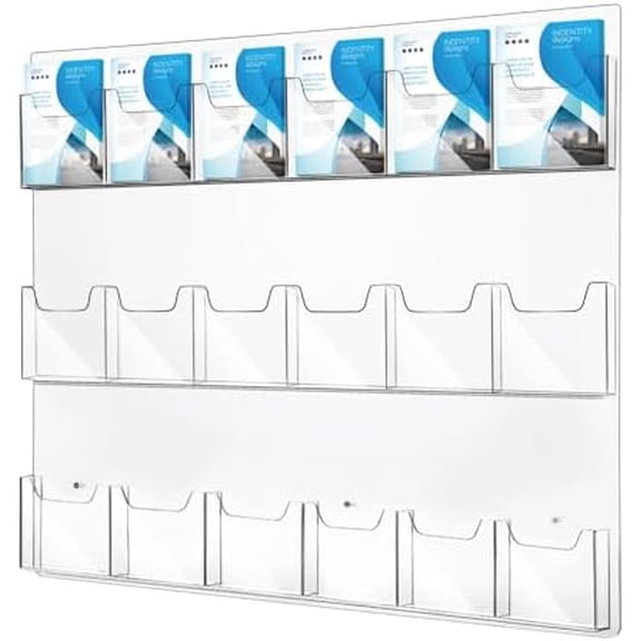18 Pockets Acrylic Brochure Pamphlet Holder Wall Mount, 4 inches Pocket Brochure Display Stand, Pamphlet Display Stand Wall Mount, Clear Plastic Trifold Flyer Rack Literature Holder$$Other