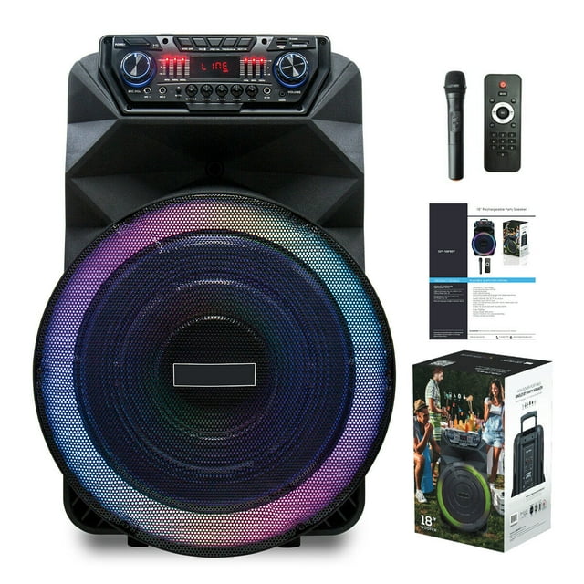 18" Portable Bluetooth Party Speaker DJ PA Loud Karaoke Systems W/ Mic