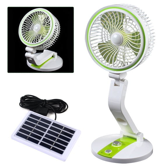 PEAKORA18" Portable Solar Power Fan Tabletop with LED Light USB Rechargeable Fan Home