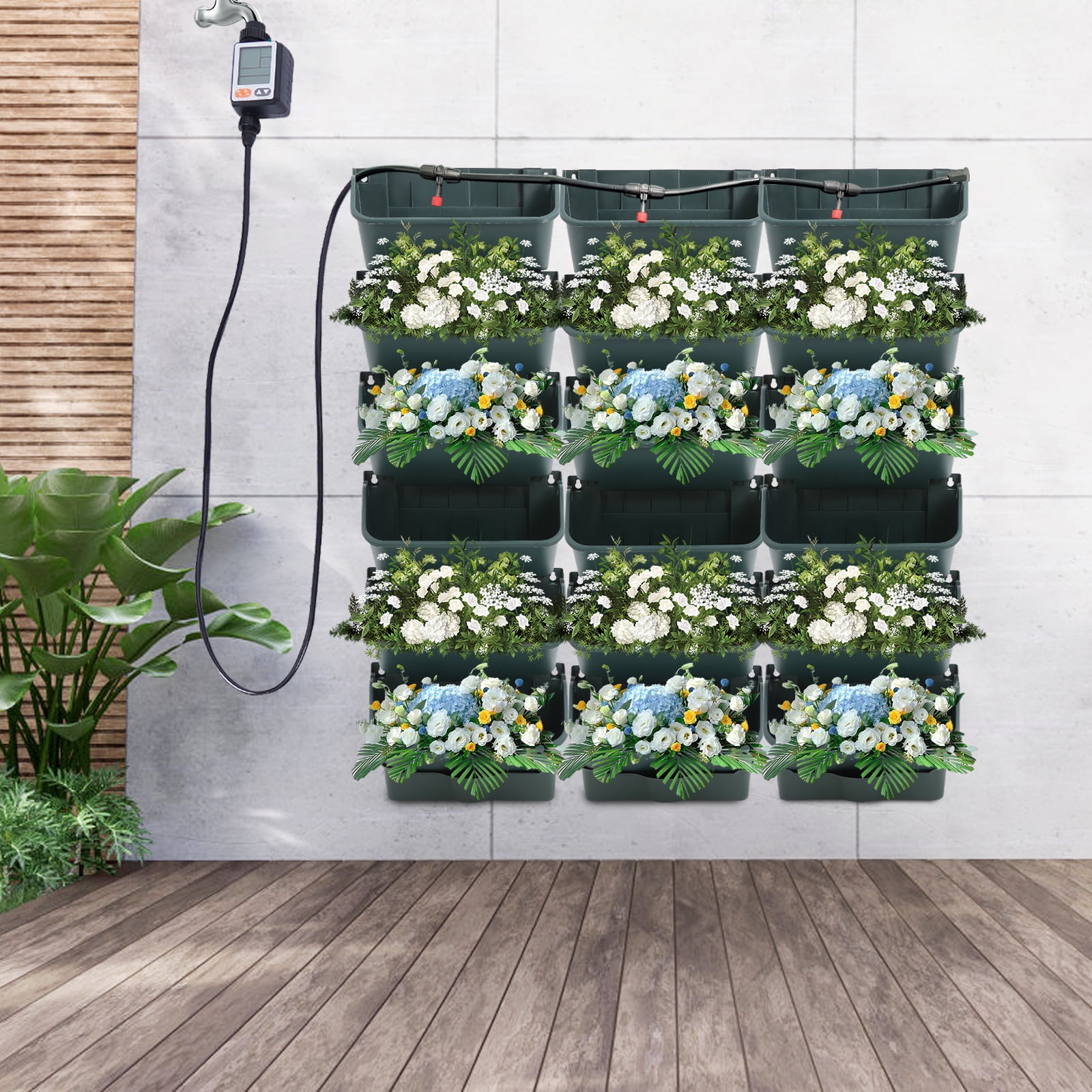 18 Pots Vertical Living Green Wall, Self-Watering Wall-Mounted Planter ...