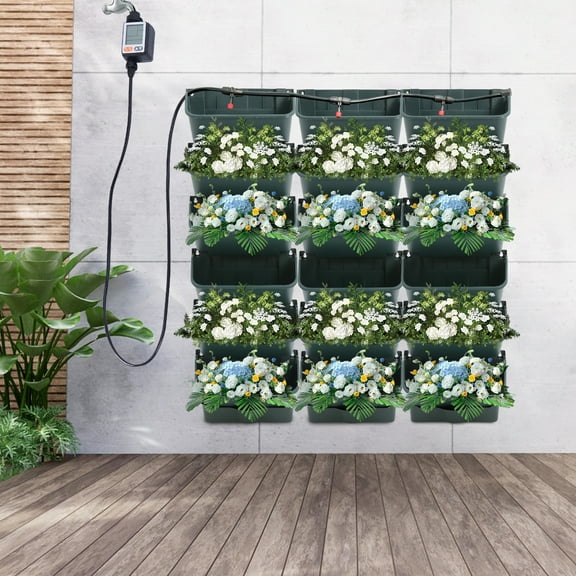 18 Pots Vertical Living Green Wall, Self-Watering Wall-Mounted Planter, Vertical Wall Planter Green