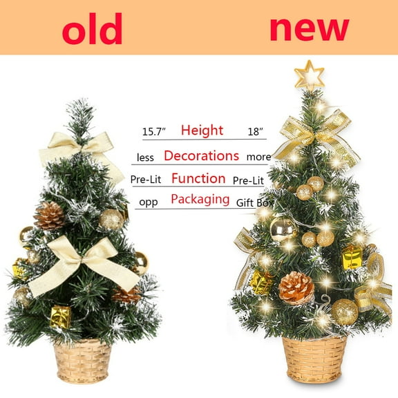 18" Pre-Lit Artificial Mini Christmas Tree,Lighted Small Christmas Pine Tree,Green Christmas Tree,Tabletop Christmas Tree,Christmas Tree Decorations,Winter Party Xmas Ornaments Decorations,Gift,Sliver