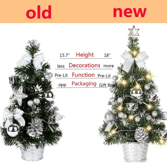 18" Pre-Lit Artificial Mini Christmas Tree,Lighted Small Christmas Pine Tree,Green Christmas Tree,Tabletop Christmas Tree,Christmas Tree Decorations,Winter Party Xmas Ornaments Decorations,Gift,Sliver