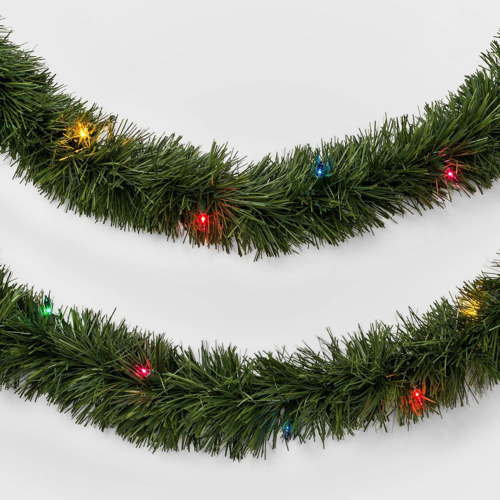 18' PreLit Artificial Pine Christmas Garland Green with Multicolor