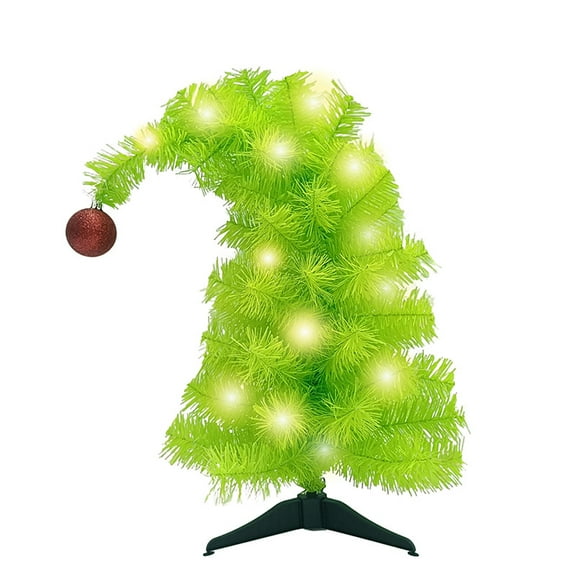 18" Pre-lit Mini Christmas Trees, Small Lime Green Tabletop Christmas Tree with Christmas Balls Decoration, Bendable Artificial Mini Trees with 30 Led Lights for Table Top Desk Xmas Decoration