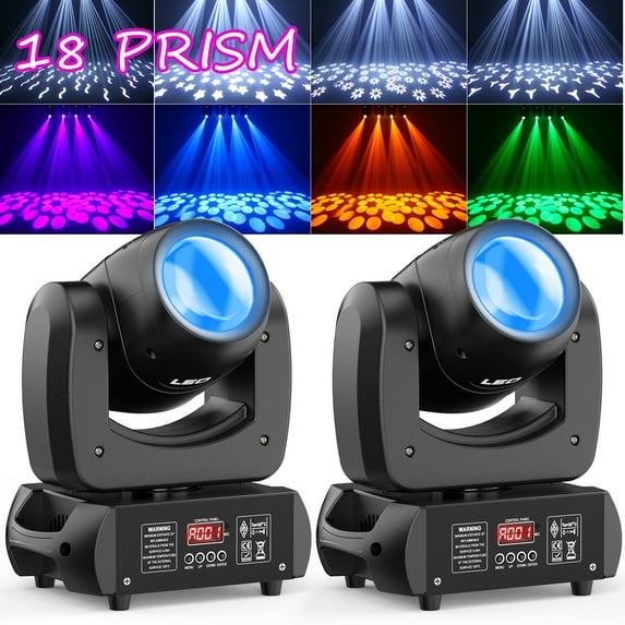 18 Prism Moving Head DJ Light 2pcs (8000-9000K) Beam 8 Gobo Stage Light LED Dazzling Effect DJ Lighting 12CH for Wedding Parties Club Disco