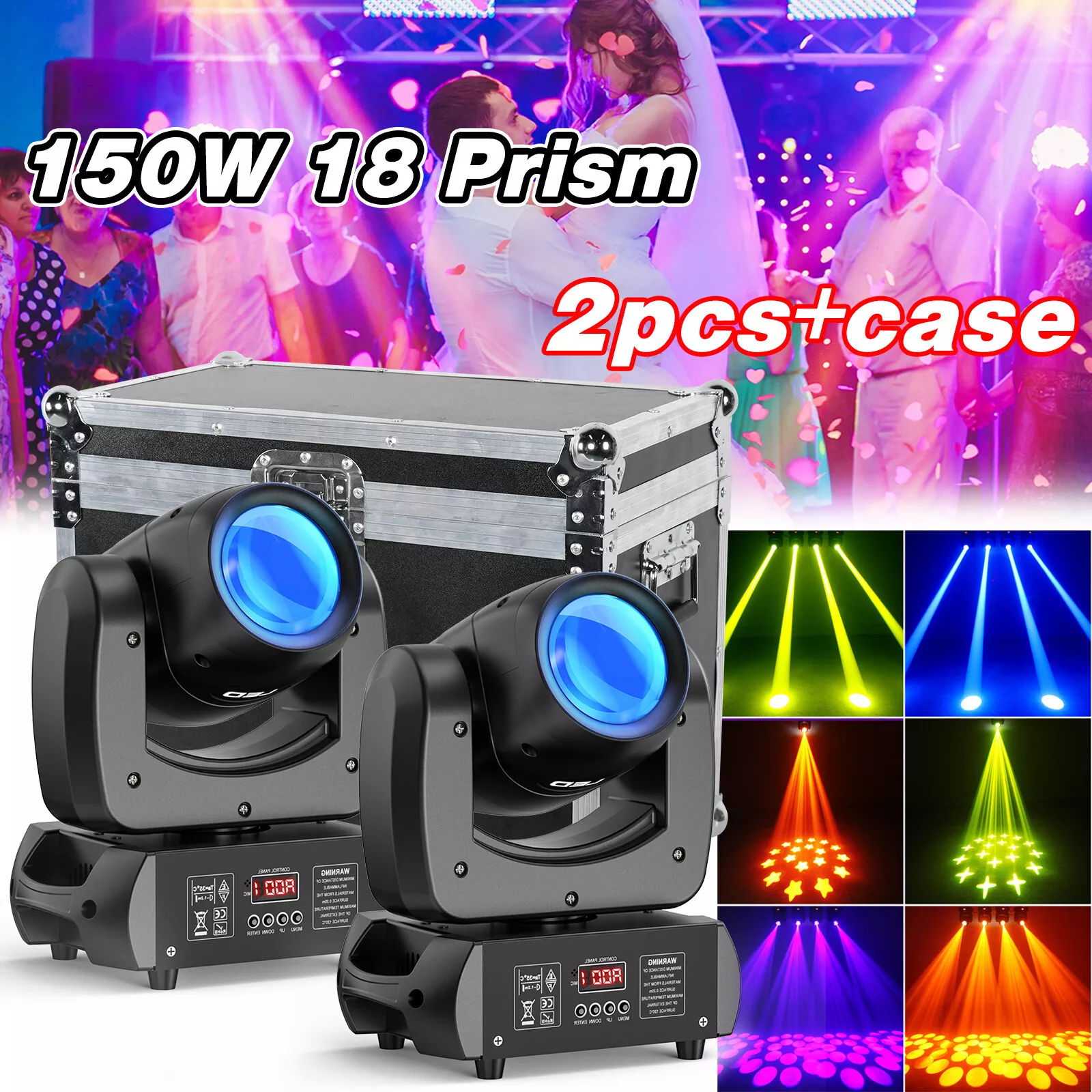 18 Prism Moving Head DJ Light w/ Flight Case,2pcs Beam 8 Gobo LED Stage Light RGB Dazzling Effect DJ Lighting 12CH for Wedding Parties Club Disco