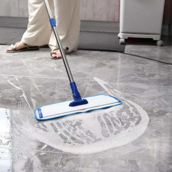 18" Professional Microfiber Mop with Stainless Steel Handle, 4 Reusable Pads & Cleaning Brush