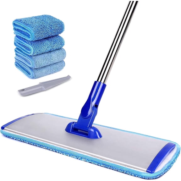 18" Professional Microfiber Mop Floor Cleaning mop, Flat Mop with Stainless Steel Handle, 4 Reusable Washable Mop Pads mop Pads Brush, Microfiber Mop Hardwood (18" Microfiber Mop)