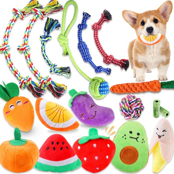 18 Puppy , Puppy Essentials Bundle with Squeaky and Interactive Rope for Small Dogs to Keep Them Busy
