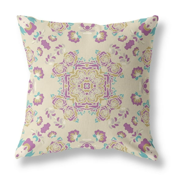 18†Purple Gold Wreath Indoor Outdoor Zippered Throw Pillow
