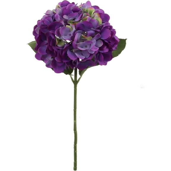 18" Purple Hydrangea Stems Artificial Silk Flowers with 7" Blooms and 2 Green Leaves Realistic Faux Floral Stem for Home Dcor, Wedding & Arrangements