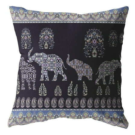 18â€ Purple Ornate Elephant Indoor Outdoor Throw Pillow
