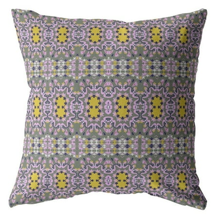 18" Purple Yellow Geofloral Suede Throw Pillow