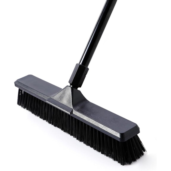 18" Push Broom for Deck Driveway Patio Garage | Heavy-Duty Stiff Bristles Sweeper with 66" Adjustable Handle Outdoor Concrete Sidewalk Yard Snow Cleaning Tool, Black