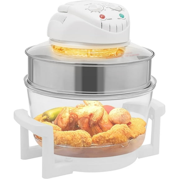 17L Glass Turbo Air Fryer, 18Qt Large Capacity 360 Viewable Airy Fryer, 1200W-1400W Electric Halogen Oven, Automatic Power Off/Knob Control for Baking, Frying, Steaming