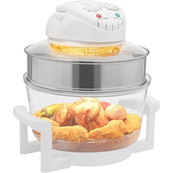 18 Quart Air Fryer Halogen Convection Oven with See-Through Glass, 1400W, Adjustable Temperature and Timer Knobs, Safety Auto Shut-off, for Meals Fries Cooking