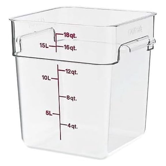 18 Quart Food Storage Container - Polycarbonate Square Camsquare - Clear, Stackable - Commercial Kitchen & Restaurant Use