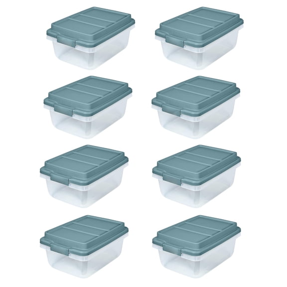 18 Quart Stackable Storage Bins with Lids, Plastic Organizer Containers for Home Office Classroom Shelves, Closet Garage Organization, 8 Pack, Blue
