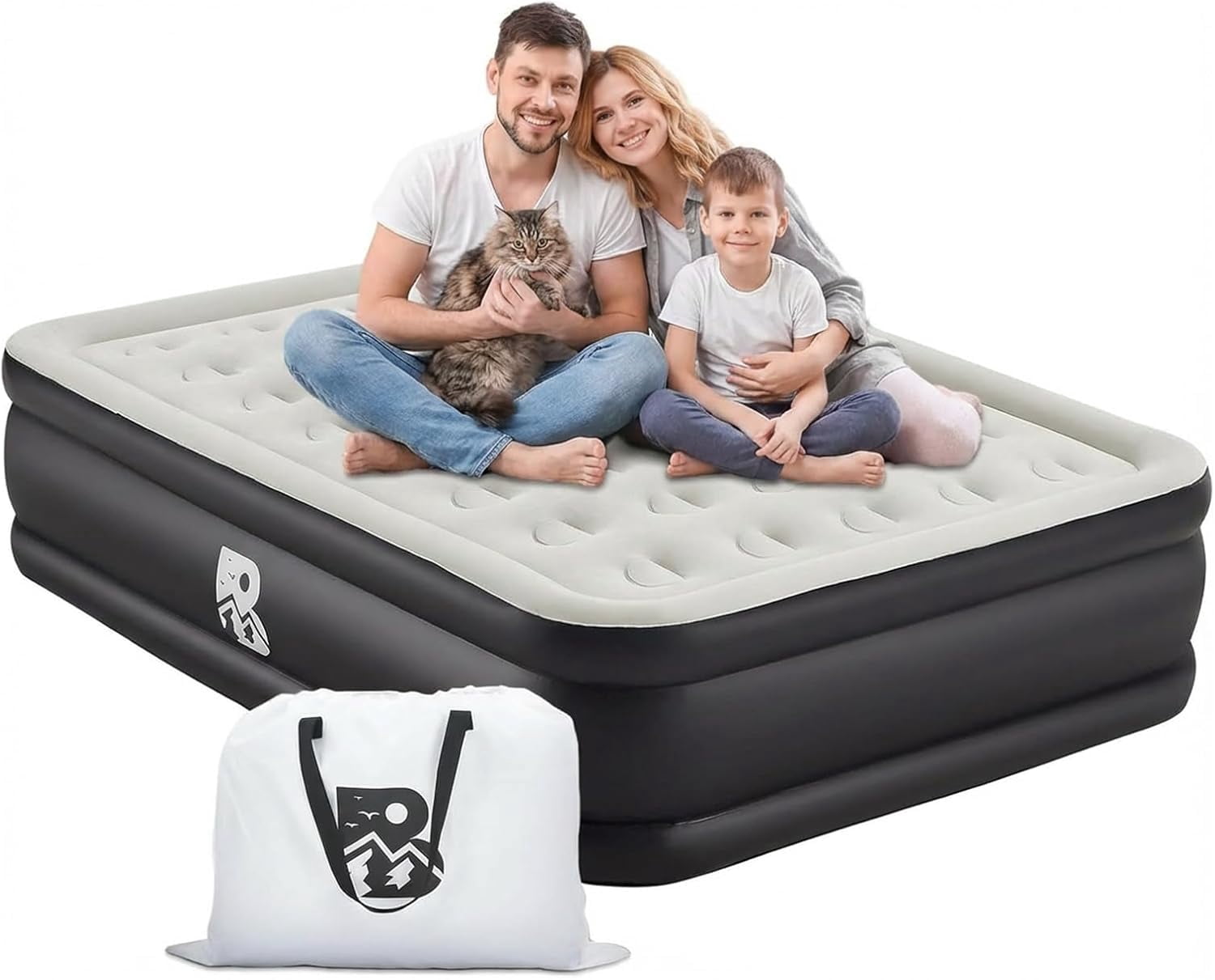 18" Queen Air Mattress with Built-in Pump and Cord, Foldable, Storage Bag, 2 Min Self-Inflation/Deflation, 600 lbs Max, Thicker 0.45mm PVC, Camping, Guests and Home
