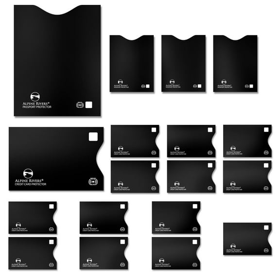 RFID Blocking Sleeves | 14 Credit Card Holders, 4 Passport Protectors | Slim Water-Resistant Tear-Resistant | Anti Theft Identity Protection