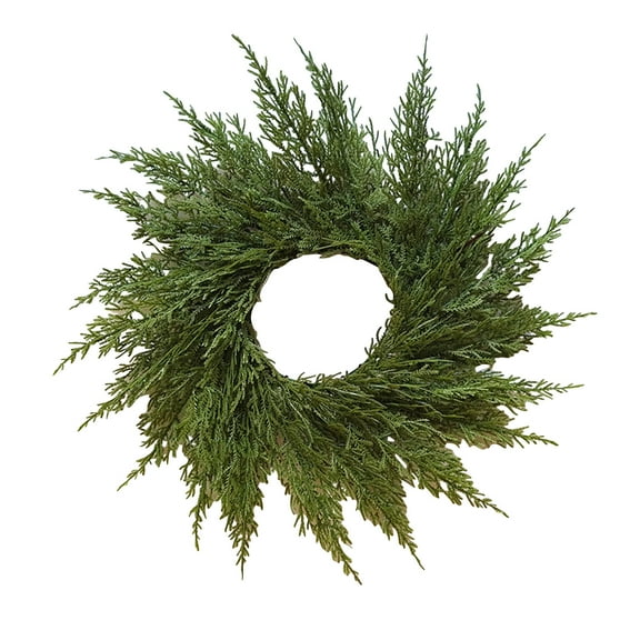 18" Real Touch Artificial Cedar Wreath - Small Faux Christmas Wreaths for Front Door,Faux Pine Green Wreath for Home, Holiday, Fireplace, Mantle,Wall, Windows, Xmas, Outdoor Decoration