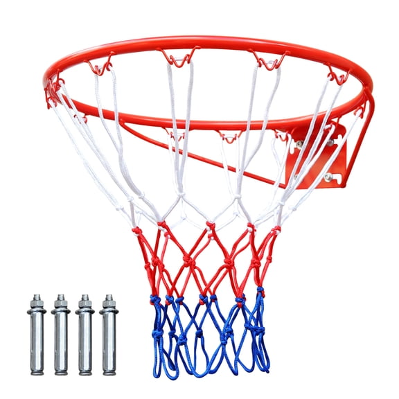 18" Red Basketball Rim Replacement with Net, Heavy-Duty Iron Hoop for Easy Installation (18" Diameter)